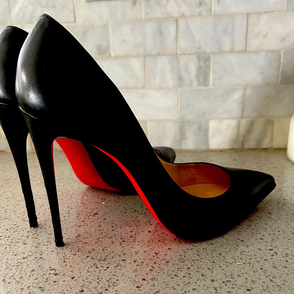 Christian Louboutin Black Leather Pointed-Toe Stiletto Pumps with Red Soles